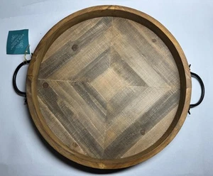 Kate and Laurel Marmora Wood and Metal Round Tray - 18" Medium Bro - Picture 1 of 2