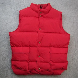 VTG LL Bean Puffer Vest Mens XL Red Goose Down Snap USA 70s 80s Prep Quilted - Picture 1 of 11