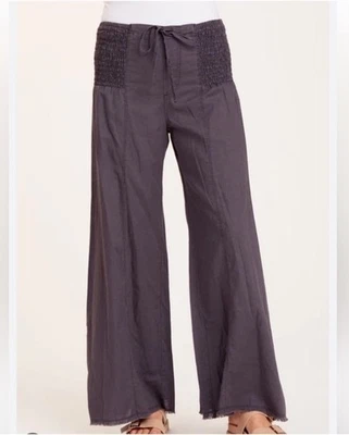 XCVI Wearables Kaj Wide Leg Cotton Linen Flare Pants L Grey Lagenlook Pull On - Image 1 of 4