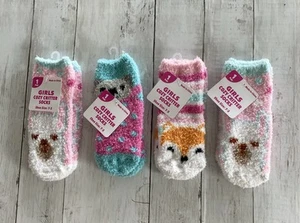 Youth Girl’s Cozy Fuzzy Critter Socks 4 Pair Multicolor Fox Llama Shoe Size 7-3 - Picture 1 of 11