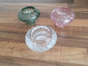 Set of 3 Colour Glass Small Tea Light / Stick Candle Holders - Picture 1 of 5
