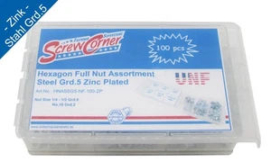 UNF Sechskantmuttern Sortiment Stahl Grd.5 verzinkt 100 Tlg. - Picture 1 of 4