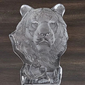Vintage Hand Blown Carved Glass Tiger Head Bust Figurine Statue Art 7.5" Tall - Picture 1 of 7