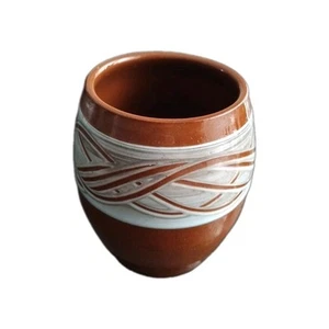 Holkham Pottery Vase Approx 5 Inch High Circumference 12.5. . Brown And Blue - Picture 1 of 6