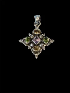 Colgante Cruz Citrino, Peridoto y Amatista Plata de Ley Nuevo - Imagen 1 de 3