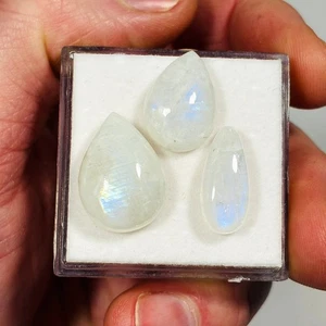 Natürlicher Mondstein Sri Lanka Birne Cabochon Edelsteine blau x 3 E0-1411 - Bild 1 von 4