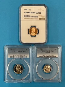 3-Coins 1c/5c/10c PCGS PR69DCAM/NGC PF69 Ultra Cameo 1993S/1987S/1979S - Picture 1 of 6