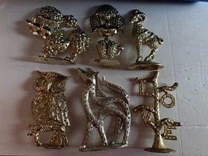 Vintage 6 Revere Torino Bsk Gold Metal Earring Tree Display Holder Poodle Owl - Picture 1 of 7