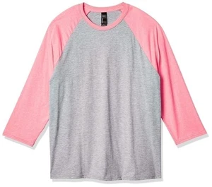 Hanes Men's X-Temp Raglan Baseball Tee, Light Steel/Neon Pink, Medium - Picture 1 of 9