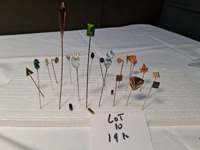 Enormes 19 piezas de colección alfileres de palo/alfiler de sombrero muchos con medallón de corazón de vidrio perla GP lote 10 Foto 1 de 4
