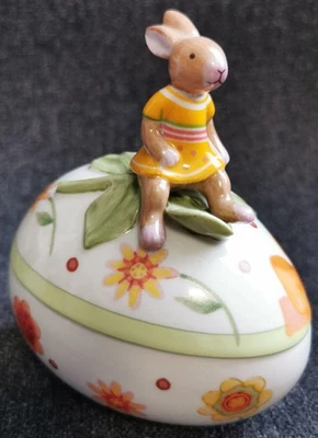 Villeroy Boch Spring Decoration Egg Jar Lying Egg with Lid Girl Sitting - Image 1 of 4
