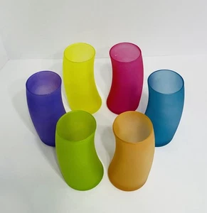 Bicchieri da bere vintage Libbey SWERVE Watusi ~ colorati smerigliati MCM - set di 6 - Foto 1 di 13