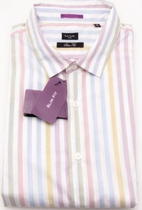 BNWT PAUL SMITH SHIRT - LUXURY SLIM-FIT PASTEL STRIPE SHIRT - SIZE 17" 43" - Picture 1 of 3