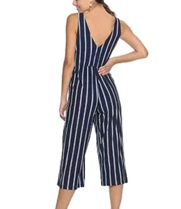 Candie's Vneck Wrap Blue and White Wide Leg Jumpsuit Juniors Size Large - Picture 1 of 6