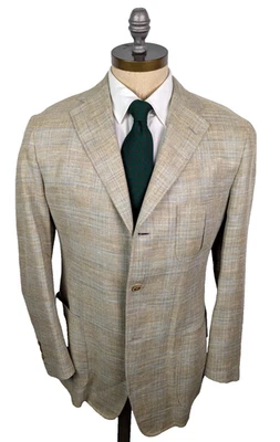 SAMUELSOHN Sport Coat Sz 42R Cotton Silk Linen Wool Beige Blue Check Dual Vent - Image 1 of 4