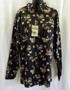Rugged Earth Men Shirt Size L NWT Black W Deer 100% Cotton Long Sleeve Buttons - Picture 1 of 12