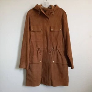 MICHAEL KORS Gamuza Safari Sudadera con Capucha Abrigo Marrón Dorado Chaqueta Cordón Bolsillos M - Imagen 1 de 15