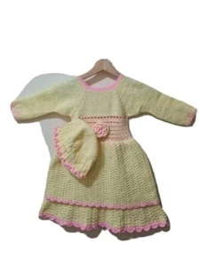 Hand Made Kids Yarn double frill Yellow & Pink Frock for 5-6 years old girls. - Picture 1 of 3
