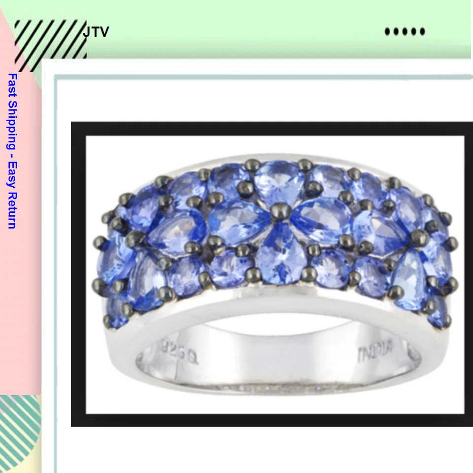 2.52ctw PEAR Shape and Round Tanzanite Sterling Silver Ring 7