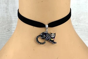 Schwarzer Samt Choker/Halskette Zucker Katze Dead of Dead Anhänger Gothic Wicca heidnisch - Bild 1 von 3