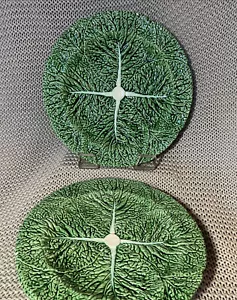 Set Of 4 VTG BORDALLO PINHEIRO GREEN CABBAGE LEAF DINNER PLATE 10.75" *read* - Picture 1 of 9