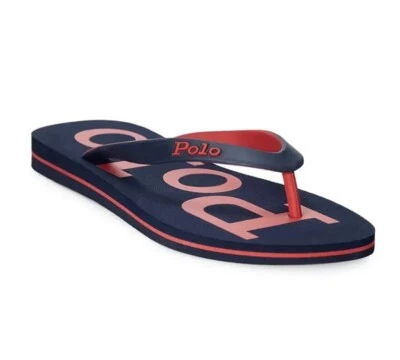 Sandalias Polo Ralph Lauren Bolt Logo 13-14 D Hombres T-bar Chanclas Deslizables Azul Marino $55 Foto 1 de 4