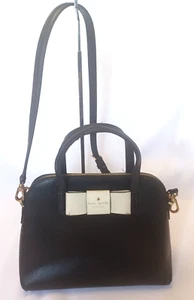 KATE SPADE Matthews Street MAISE Bow Satchel Crossbody Dome Handbag Black White - Picture 1 of 7