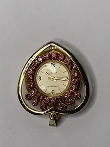 Vintage goldfarbene Jalga mechanische Anhängeruhr mit roten Kristallen - Bild 1 von 11