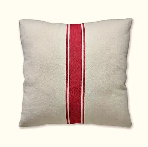 New Primitive Farmhouse Chic Vintage Red Grain Sack Stripe Accent Pillow 20" - Image 1 of 1