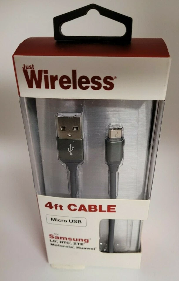 NEW Just Wireless 4 ft Micro USB Cable- Gray- Samsung, LG, HTC, Huawei - Image 1 of 1