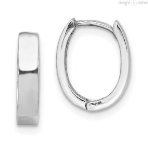 Real 925 RP Silver Flat Solid Oval Tiny Hinged Huggie Hoop Earrings 3x12.5mm