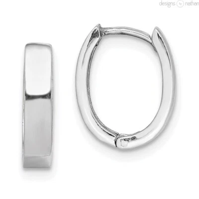 Real 925 RP Silver Flat Solid Oval Tiny Hinged Huggie Hoop Earrings 3x12.5mm - Image 1 of 4