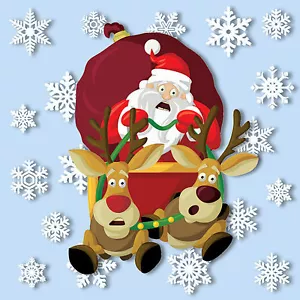 Crashing Santa Window Cling + 28 Snowflakes Stickers Static Christmas Decoration - Picture 1 of 4