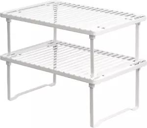 Stackable Metal Kitchen Storage Shelves, Set of 2 - White, 12.5" L X 8" D X 4.5" - Picture 1 of 12