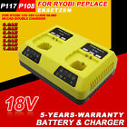 Dual Charger For RYOBI P108 18V One+ Plus High Capacity P109 Lithium-Ion Battery