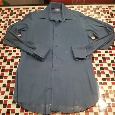 Camisa de vestir de colección años 60 70 ~ OLEG CASSINI ~ PUÑO FRANCÉS 15x34 MEDIANA ~ Azul Foto 1 de 4