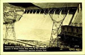 Postal con foto real de las torres de transmisión Grand Coulee Dam Boyd Ellis RPPC - Imagen 1 de 2