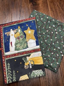 MODA Deb Strain Primitive Christmas Panel 22”x44” & Green Snowman Fabric Rare - Picture 1 of 12
