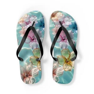 Floral Flip Flops, Summer Sandals, Beachwear, Vacation Footwear, Gift for Her, - Picture 1 of 13