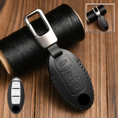 Funda de cuero genuino para llavero de coche para Nissan Qashqai March 370Z Juke Pulsar Foto 1 de 4