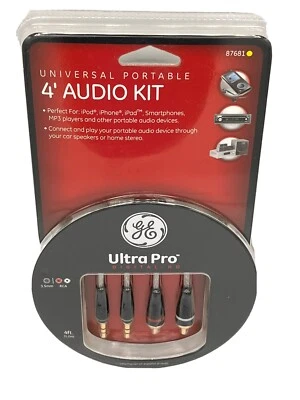 GE Audio Universal Kit 4 ft Cord Black 3.5mm To RCA 6.3mm & Y Split iPhone 87681 - Image 1 of 4