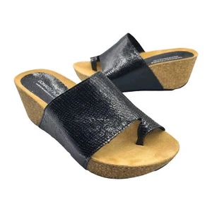 Donald Pliner Ginie2 Wedge Sandals Black Snake Embossed Toe Ring Cork Shoes Sz 6 - Picture 1 of 11