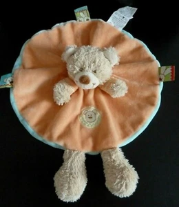 *. DOUDOU PLAT ROND NICOTOY KIABI OURS CAPUCHE ORANGE BLEU INDIEN EXCELLENT ETAT - Picture 1 of 6