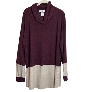 Maglione donna MoaMoa collo cappuccio pullover maglia taglia 1x blocco colore avena prugna NUOVO - Foto 1 di 6