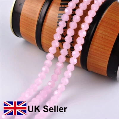 3 Strings of rose pink glass crystal beads, 2mm, 3mm or 4mm, by Pearls Direct - Image 1 of 4