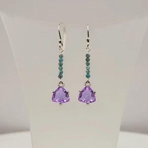 Alexandrite Moonstone Earrings, Green Moonstone Beads, Handmade - Picture 1 of 4