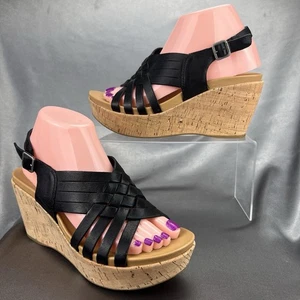 Kork-Ease Adelanto Wedge Sandals Women’s 8 Platform Slingback Black Leather Y2K - Picture 1 of 15