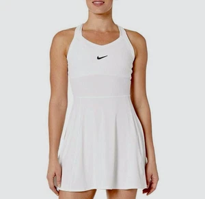 Nike Court Dri-Fit Ribbed White Racer Back Flared Stretch Tennis Dress Women's M - Picture 1 of 10