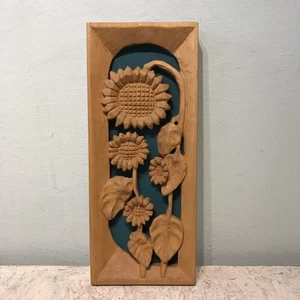 Bild Sonnenblumen handgeschnitzt Holzbild Schnitzerei vintage 60er 70er Jahre  - Bild 1 von 5