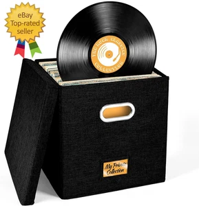 Vinyl Record Storage Box for up to 50+ 12-Inch Albums, Records Crate, LP Album S - Imagen 1 de 12